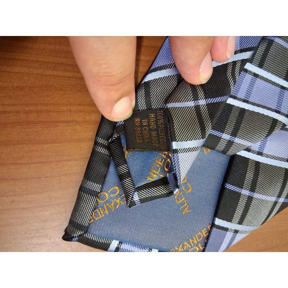 Alexander Julian Colours Tie Plaid Stripe Business Casual Blue Black Mens 61